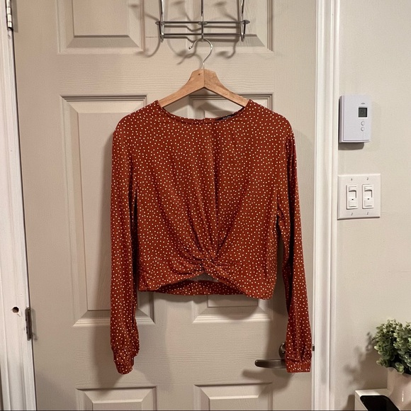 Bershka Cute Brown Polka Dot Long Sleeve Top - Picture 4 of 5